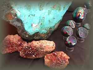 Rust Vanadinite, Amethyst geodes, Blue Chrysocolla-Malachite (AZ)