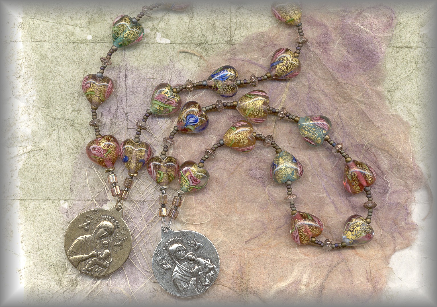 CHAPLET: Hand made flower hearts, no two alike