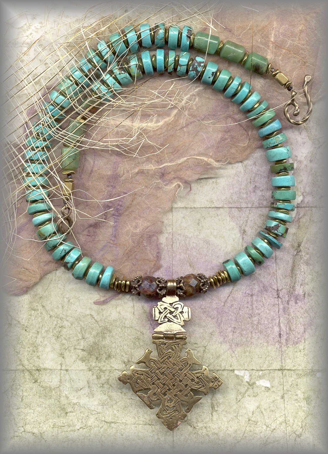 RELIGIOUS JEWELRY: JCK.2450 (turquoise rondelles, Coptic cross