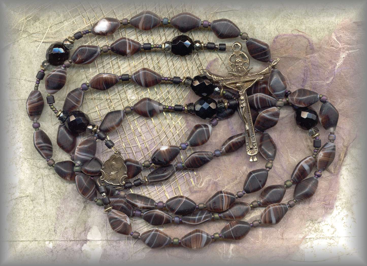 Matte, flat brown varigated antique beads