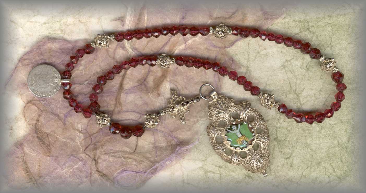 Canterbury Cross Heirloom Prayer Beads of Genuine Garnet 