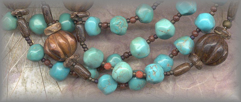 ROSARY - closeup of handcarved Kingman mine turqoise beads