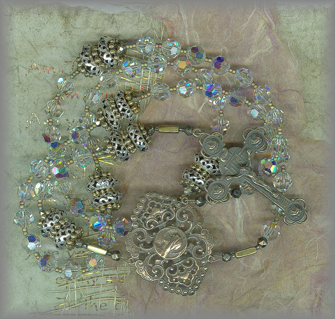 BRIDE'S ROSARY: Antiqued (ivory) faceted beads with gold