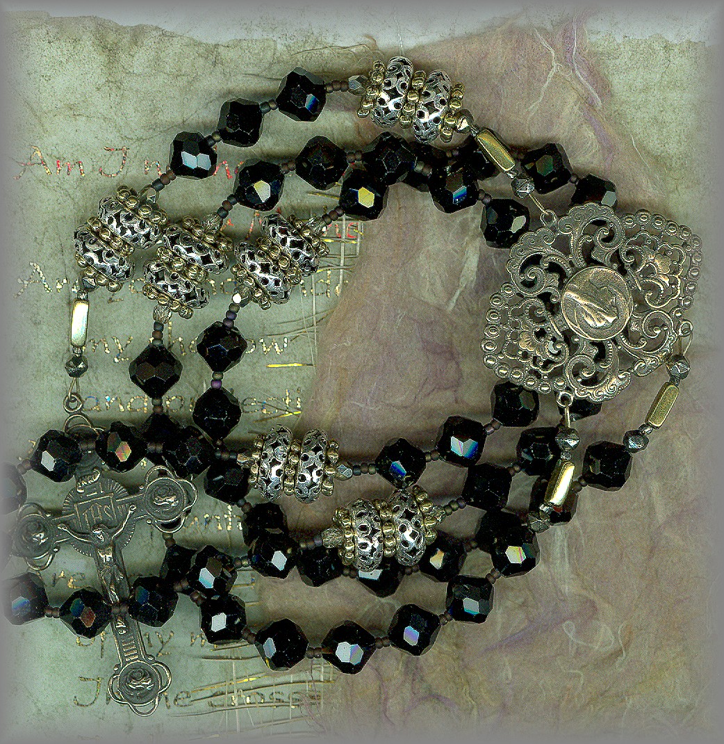GROOM'S ROSARY: Black faceted 'gem cuts'