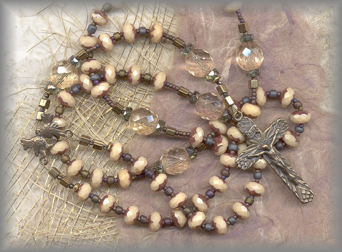 BRIDE'S ROSARY: Antiqued (ivory) faceted beads with gold