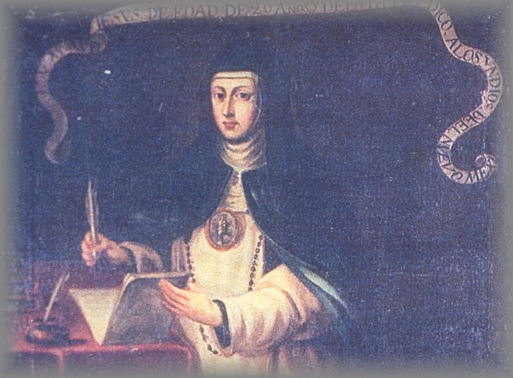 SOR MARIA AGREDA - early painting wearing rosary and medallion