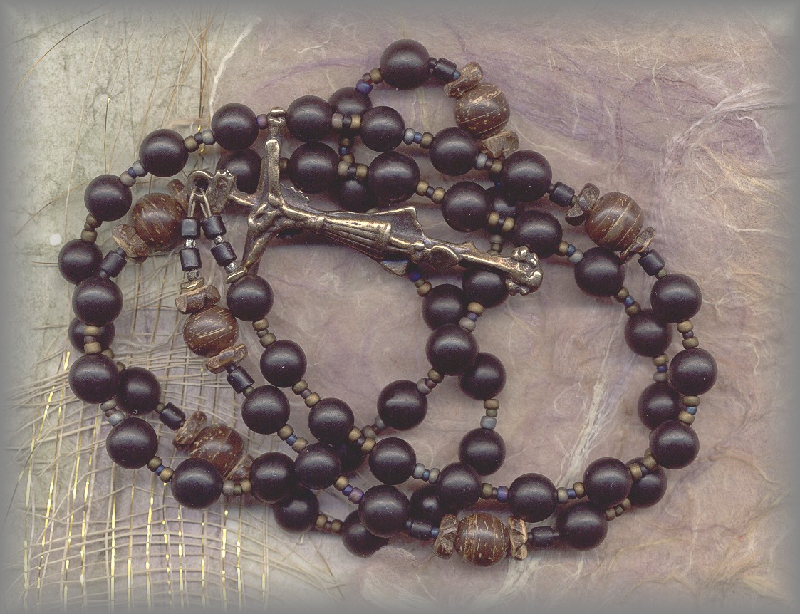ROSARY: full image of wooden rosary with rare Spanish crucifix