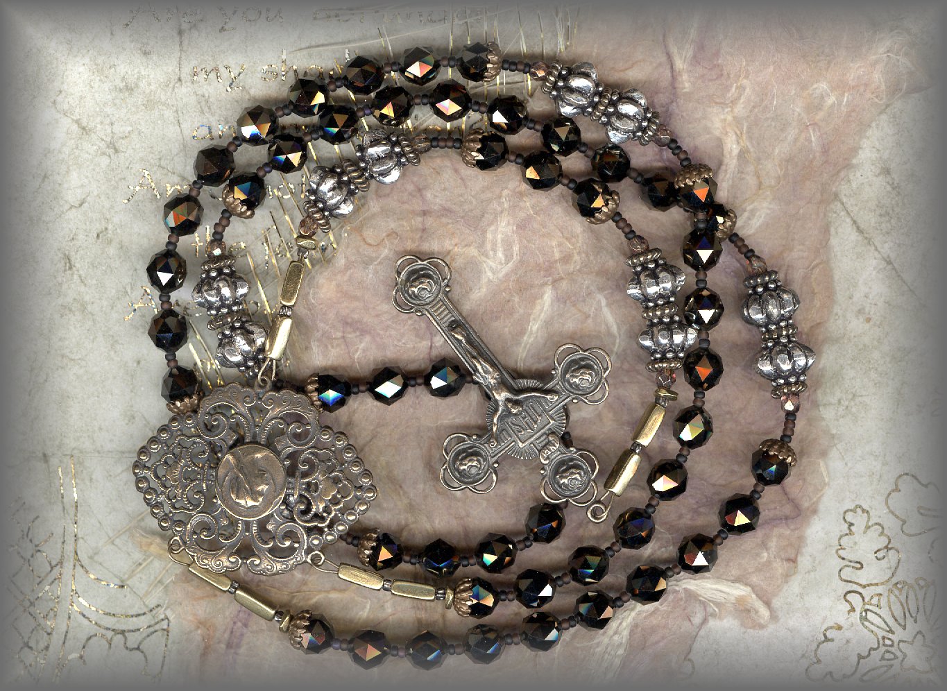 GROOM'S ROSARY: Black faceted 'gem cuts'